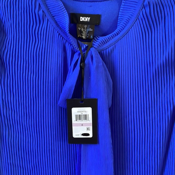 DKNY Long Sleeve Tie Neck Pleated Shift Dress Size 6 - Picture 4 of 5